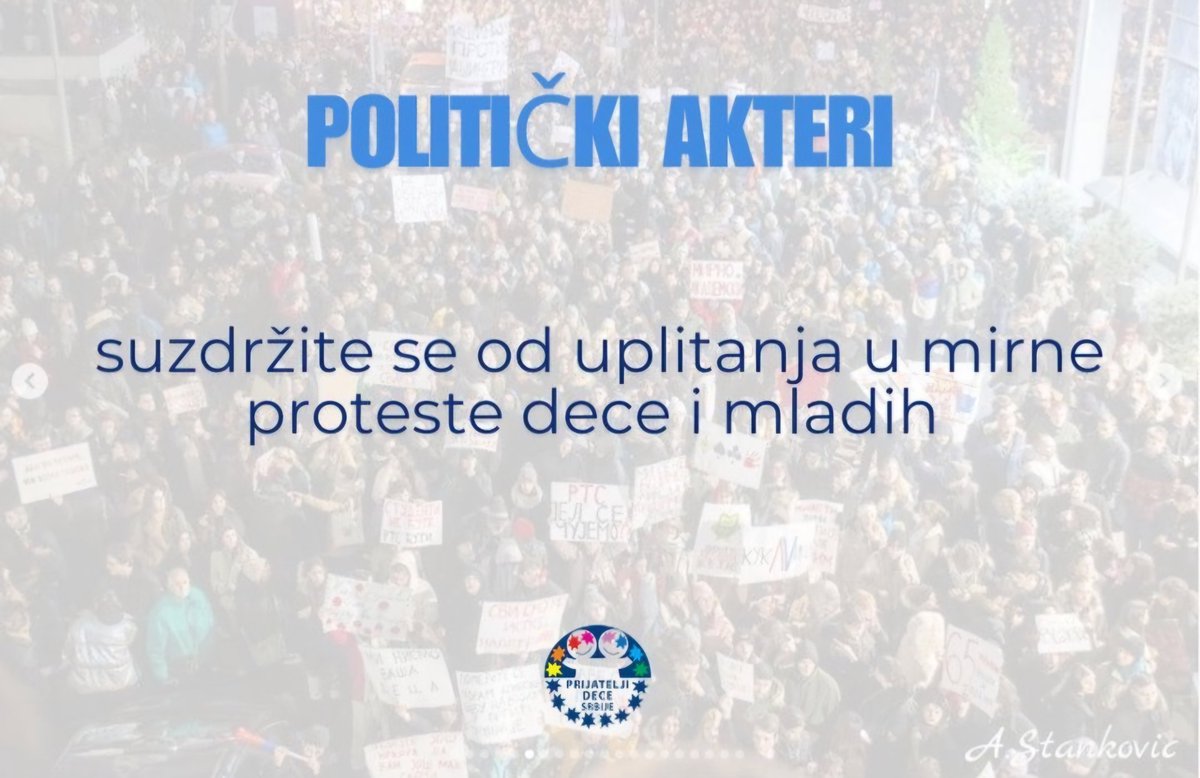 Prijateljidece's tweet photo. 📢 Povodom masovnih protesta učenika i studenata, kao i neinformisanog i parcijalnog reagovanja dela javnosti i medija, Prijatelji dece Srbije osuđuju i izražavaju veliku zabrinutost zbog incidenata i napada na decu i mlade 👇 https://t.co/O9rqNnYUjS