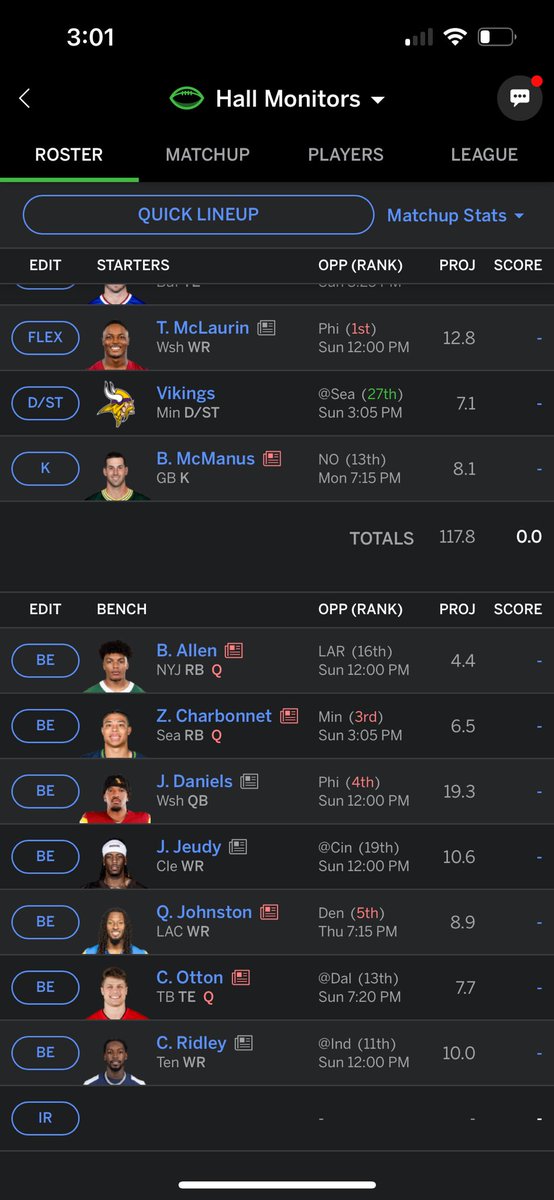 tylerxmartinez's tweet photo. @17gamepace @AustinAbbottFF In a bit of a pickle choosing WRs and flex. Terry against Philly has me nervous. Your opinion? https://t.co/kwQyKG5zHm