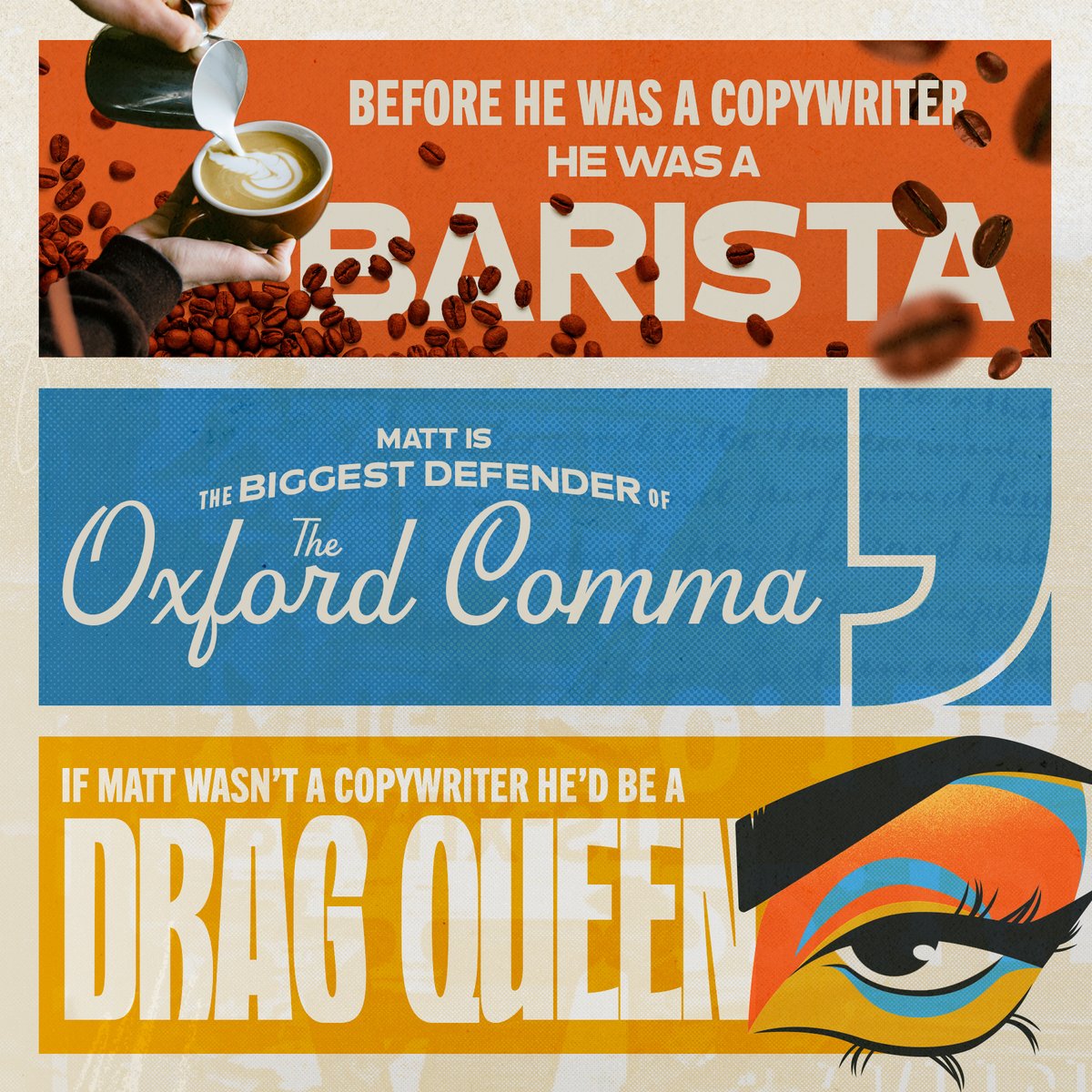 Meet Matt Mesa, the caffeinated wordsmith and proud Oxford comma defender! ☕✍️ From crafting lattes to crafting copy, he's all about precision and making every word count. We are lucky to have him aboard!