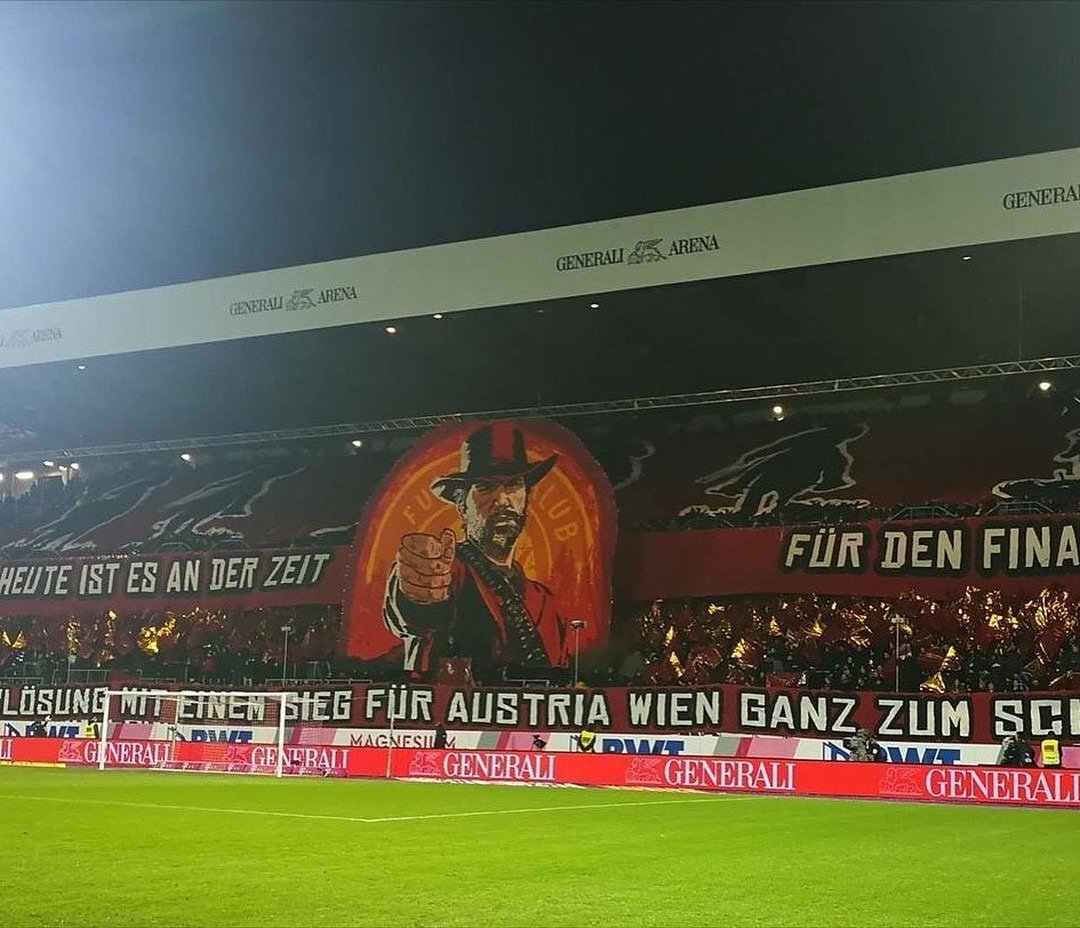 PortalViciados's tweet photo. Arthur Morgan, de Red Dead Redemption 2, em destaque na torcida do Austria Wien. https://t.co/1Cjvkpq3W4