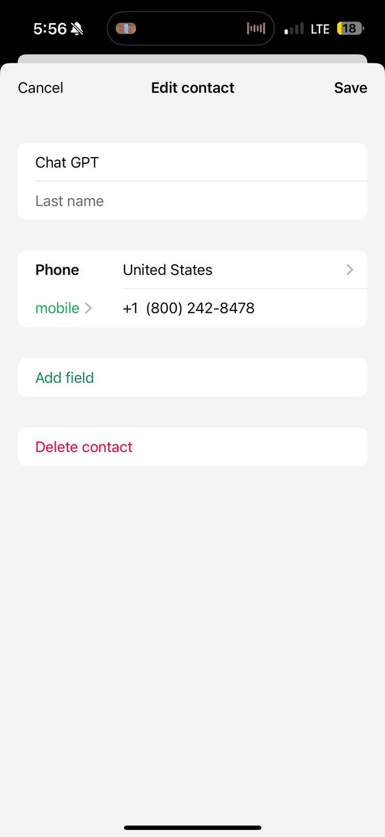 ⭕️ Ya se puede agregar oficialmente ChatGPT a WhatsApp.
Número: + 1 (800) 242 - 8478.