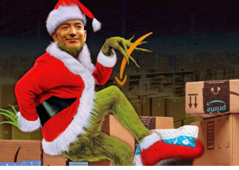MidwesternMarx's tweet photo. 🚨 Billionaire Bezos CANCELLED Christmas by squeezing the workers who produced his wealth into poverty and desperation. 

Get to the Picket Lines! 

#BoycottAmazon #AmazonStrike https://t.co/4bvE8GBY74