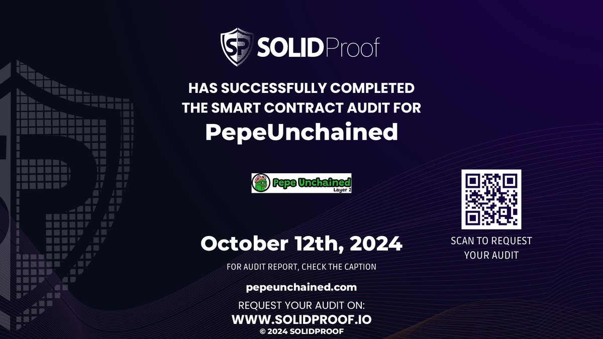 solidproof_news's tweet photo. We have finished the smart contract audit process for @pepe_unchained 🛡️

📷Check our findings and security score here:
https://t.co/kDrrWqWeVS

Need a Smart contract audit, KYC or development support? Send us a message, our sales team will gladly make a customized offer for you!

#SecurityHeroes #SmartContract #cryptomarket