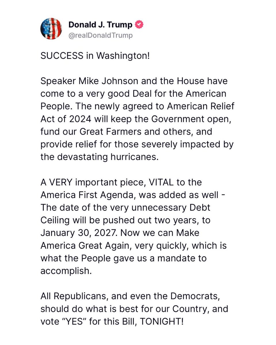 🚨BREAKING: Trump declares “success in Washington” following a spending deal to prevent a government shutdown.