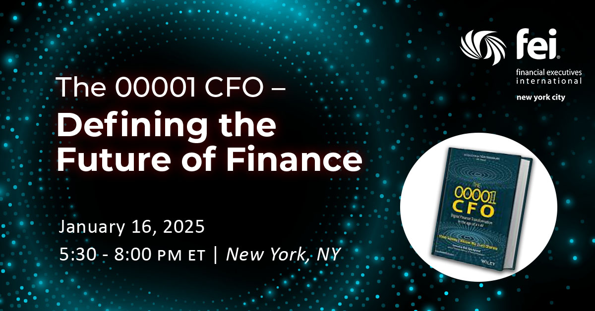 Join FEI NYC for a Fireside Chat about Defining the Future of Finance on January 16, 2025, featuring Vivek Saxena, an author, Chartered Accountant, and SVP of Finance &amp; Accounting and Enterprise Risk &amp; Compliance Service Leader at Genpact.

Register now: financialexecutives.org/Network/Chapte…