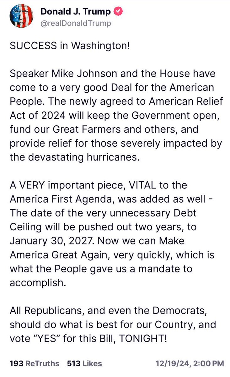 charliekirk11's tweet image. BREAKING: President Trump signals his support for a deal that’s been brokered in DC that includes pushing out the debt ceiling for two years — critical for giving President Trump the runway to work. 

Let’s get this done!!