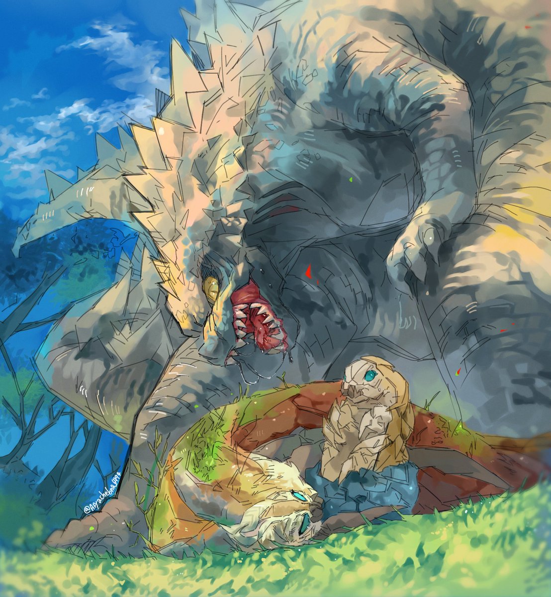 Aryachebna_6494's tweet photo. #godzillafanart #FanGoji #mothzilla 
their first meeting https://t.co/Jr23t4OEe7