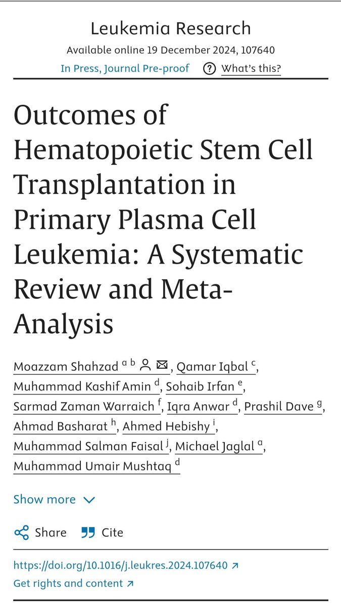 Moazzam Shahzad, MD (@mshahzadmd) on Twitter photo I am pleased to share our recent publication aimed to explore the outcomes of auto/allo HCT in primary plasma cell leukemia. doi.org/10.1016/j.leuk…
<a href="/mumairmushtaq/">Muhammad Umair Mushtaq (Abu Mikael)</a> <a href="/ElsevierConnect/">Elsevier</a> <a href="/sciencedirect/">Elsevier | ScienceDirect</a> #leukemiaresearch I am pleased to share our recent publication aimed to explore the outcomes of auto/allo HCT in primary plasma cell leukemia. doi.org/10.1016/j.leuk…
<a href="/mumairmushtaq/">Muhammad Umair Mushtaq (Abu Mikael)</a> <a href="/ElsevierConnect/">Elsevier</a> <a href="/sciencedirect/">Elsevier | ScienceDirect</a> #leukemiaresearch
