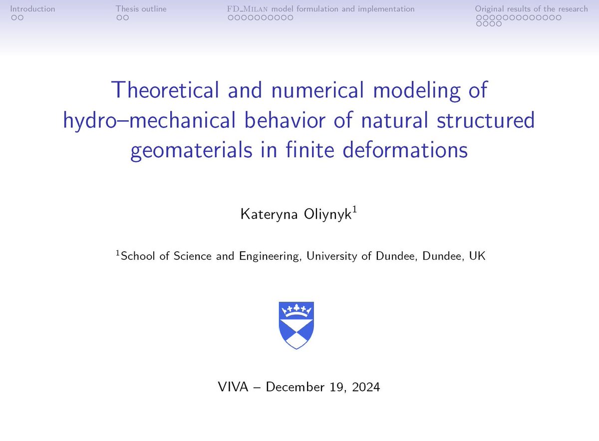 🌟Huge congratulations to <a href="/KaterynaOliynyk/">Kateryna Oliynyk</a> 4⃣passing her #VIVA with minor corrections <a href="/ISSRDundee/">ISSR | DundeeUni</a>👩‍🎓

🔖Theoretical&amp;Numerical Modeling of HM Behavior of Structured 🪨in Finite Def. 

New Year🥂🎄New Dr🎓

#dedication #hardwork #perseverance #PhD #women #STEM