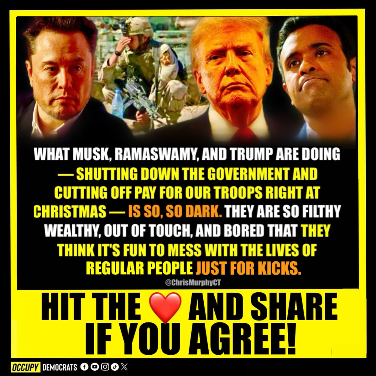 Wow!  They really have NO SHAME. Hit the ❤️ and retweet if you are agree! Follow us 👉@occupydemocrats @poptivism_‼️ #DonaldTrump #ElonMusk #Trump #MAGA #VivekRamaswamy #governmentshutdown