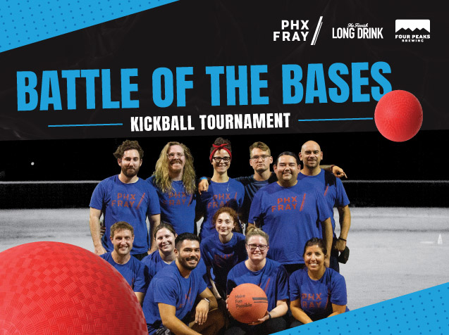 PHXFray's tweet photo. 📣 Announcing: Battle of the Bases! 👟

ICYMI, our first ever PHX Fray Battle of the Bases Kickball Tournament is open for registration right now! It’s all happening on Saturday, February 8th at Coronado Park: https://t.co/ZNCBe2MS8D https://t.co/hP0BSUdtjy