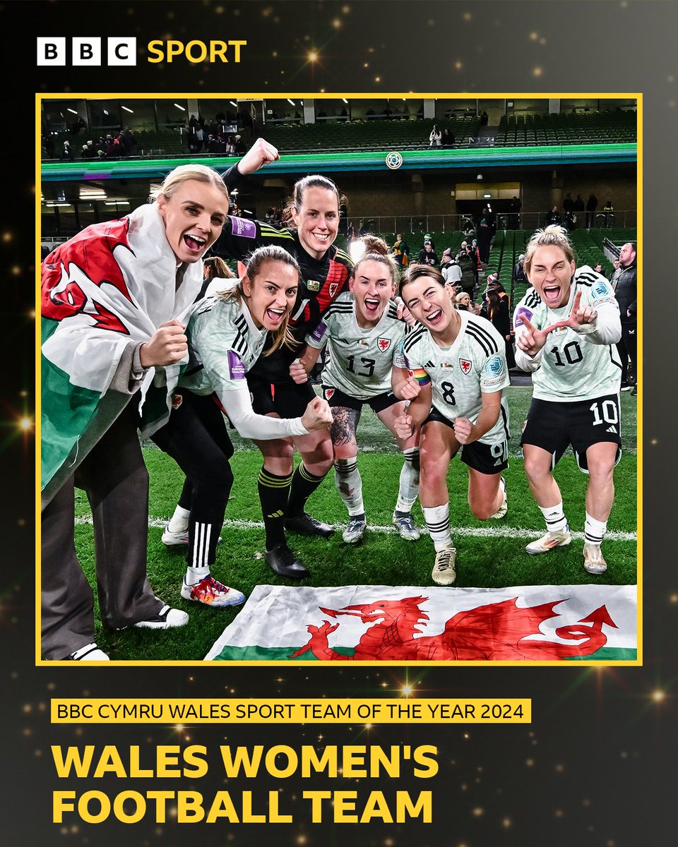 Wales' women's football team have been named BBC Cymru Wales' Team of the Year for 2024! 🏆

Rhian Wilkinson's side qualified for their first major tournament earlier in December, having gone unbeaten during the group stage of qualifying! ⚽

#BBCFootball #TeamOfTheYear