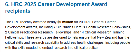 Thrilled to share this early Christmas present! 
Thanks so very much to <a href="/HRCNewZealand/">HRC New Zealand</a> , Te Toka Tumai research office <a href="/TeWhatuOra/">Health New Zealand | Te Whatu Ora</a> , and collaborators past, present and future. 

hrc.govt.nz/resources/rese…