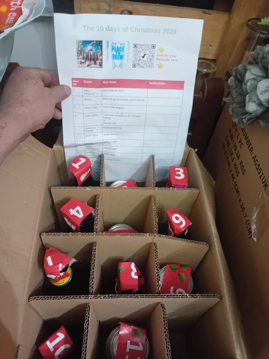 WraggysR's tweet photo. Last night I visited Nottingham based homebrewers collective @PlaceToBrew for a really kind gift of the 11 days of Christmas,  a box full of beers labeled and Brewed by Homebrew Beer Makers who may or may not have aspirations of going commercial, from Xmas Day I'll be reviewing. https://t.co/y8uQZzn5GW