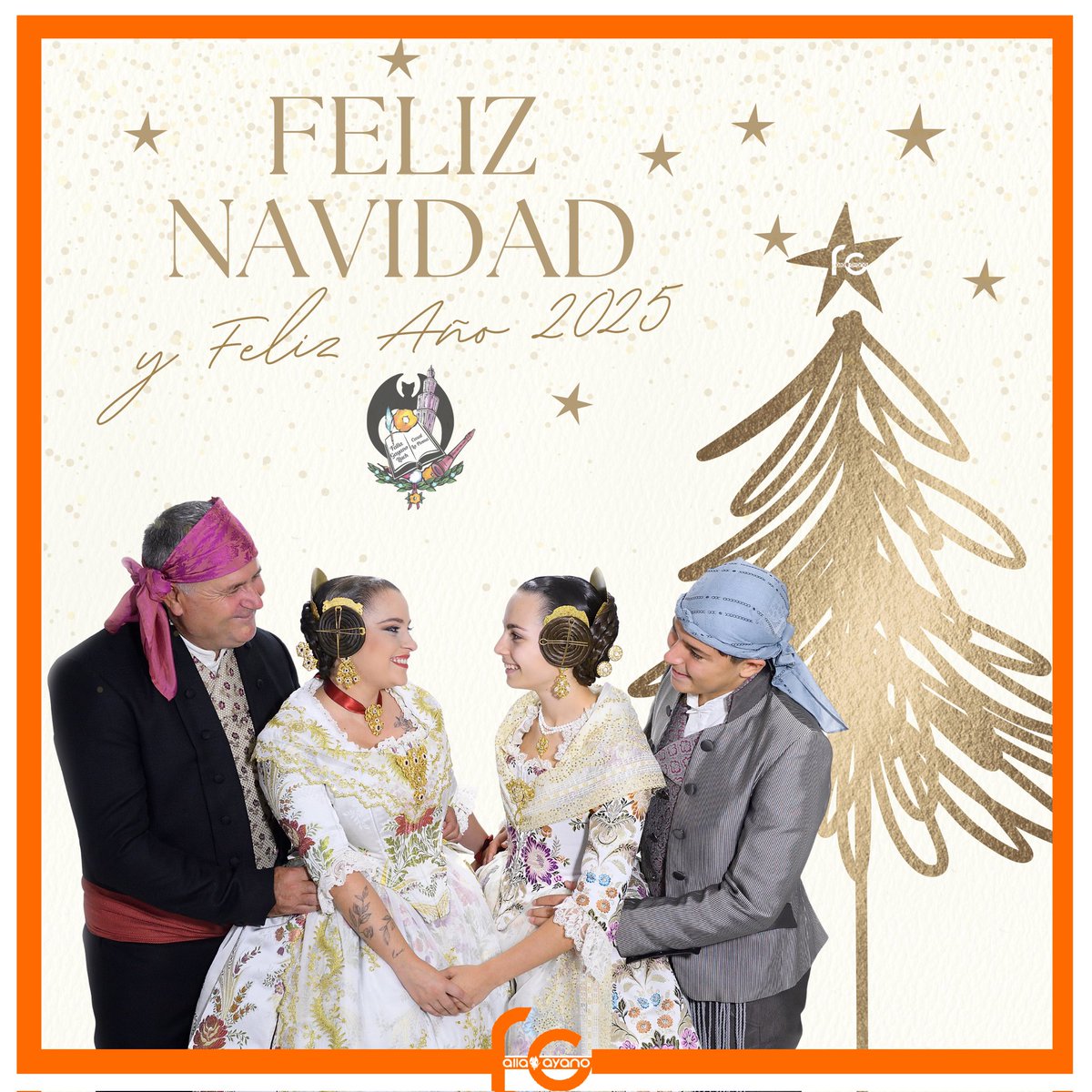 🧡 Nuestras Falleras Mayores Mar y Paula y nuestros Presidentes Roberto y José Javier 🧡 os desean unas felices fiestas 🎄🌟 y una entrada de año que nos traiga sobretodo salud y  momentos felices además de unas espectaculares fallas 2025.🫶
#fallagayano 
#SomGayano 
#Navidad