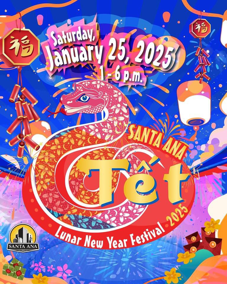 SantaAnaParks's tweet photo. Celebrate the Year of the Snake with fireworks, lion dances, and more at Santa Ana’s 2025 Tết (Lunar New Year) Festival! 🐍 💥 

Taking place on Saturday, Jan. 25 from 2-7pm at #CentennialPark, this FREE family-friendly event will be open to all &amp; is proudly brought to you by ⬇️ https://t.co/IV1t6ppDXm