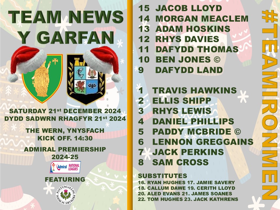 #TeamNews 

Introducing our #Ironmen23

🎄 <a href="/pantysgallog/">Pantysgallog P.S.</a> Choir
🎄 Ex-players reunion 
🎄 M&amp;J Christmas Raffle
🎄 Christmas Jumpers

Join us, support the boys, and bring some festive cheer.

<a href="/BRECONRFC/">BRECON RFC</a>
📆 21 December
🕝 2.30pm
📍 The Wern
🏆 Admiral Premiership

#TeamIronmen🖤💛💚