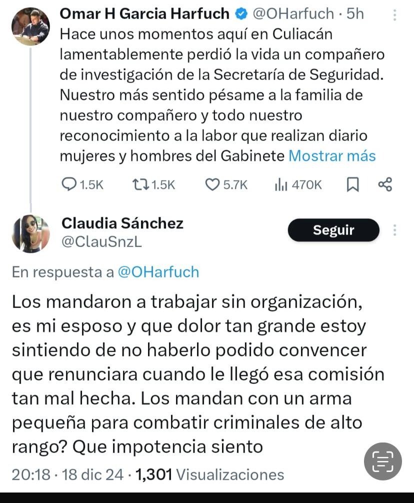 LuisCardenasMx's tweet photo. 🚨 Reclamo directo a García Harfuch: 💔 La esposa del agente de seguridad asesinado en Culiacán expresó su dolor e indignación:

"Los mandaron a trabajar sin organización, es mi esposo y qué dolor tan grande estoy sintiendo de no haberlo podido convencer que renunciara cuando le llegó esa comisión tan mal hecha. Los mandan con un arma pequeña para combatir criminales de alto rango. Qué impotencia siento"

¿Hasta cuándo esta violencia nos robará la tranquilidad? 🕊️😔

#Culiacán #Seguridad #Justicia #Violencia