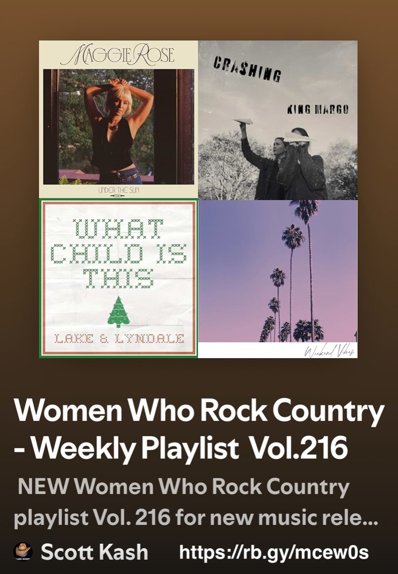 Scott Kash (@scottkash88) on Twitter photo NEW #WomenWhoRockCountry playlist vol.216 with the best new collabs/duos/groups
<a href="/IAmMaggieRose/">Maggie Rose</a>/<a href="/charlottesands/">Charlotte Sands</a> Under The Sun
<a href="/kingmargomusic/">King Margo</a> Crashing
<a href="/lakeandlyndale/">Lake & Lyndale</a> What Child Is This?
<a href="/homegrowntrio/">HomeGrown</a> Weekend Vibes
+MORE
#Spotify
rb.gy/mcew0s
#NewMusic2024 #Country NEW #WomenWhoRockCountry playlist vol.216 with the best new collabs/duos/groups
<a href="/IAmMaggieRose/">Maggie Rose</a>/<a href="/charlottesands/">Charlotte Sands</a> Under The Sun
<a href="/kingmargomusic/">King Margo</a> Crashing
<a href="/lakeandlyndale/">Lake & Lyndale</a> What Child Is This?
<a href="/homegrowntrio/">HomeGrown</a> Weekend Vibes
+MORE
#Spotify
rb.gy/mcew0s
#NewMusic2024 #Country