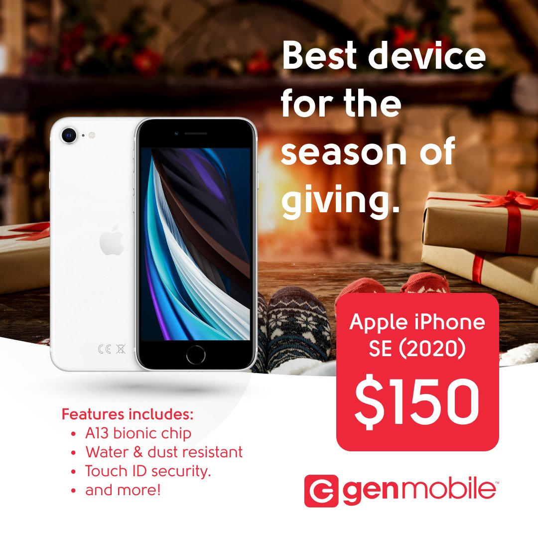 Give the gift of connection this season with the Apple iPhone SE (2020) for just $150! Packed with powerful features like the A13 Bionic chip and water resistance, it's the perfect present. Check it out today!
#Affordable #Device #Apple #iPhoneSE #Holiday #Connect #GenMobile