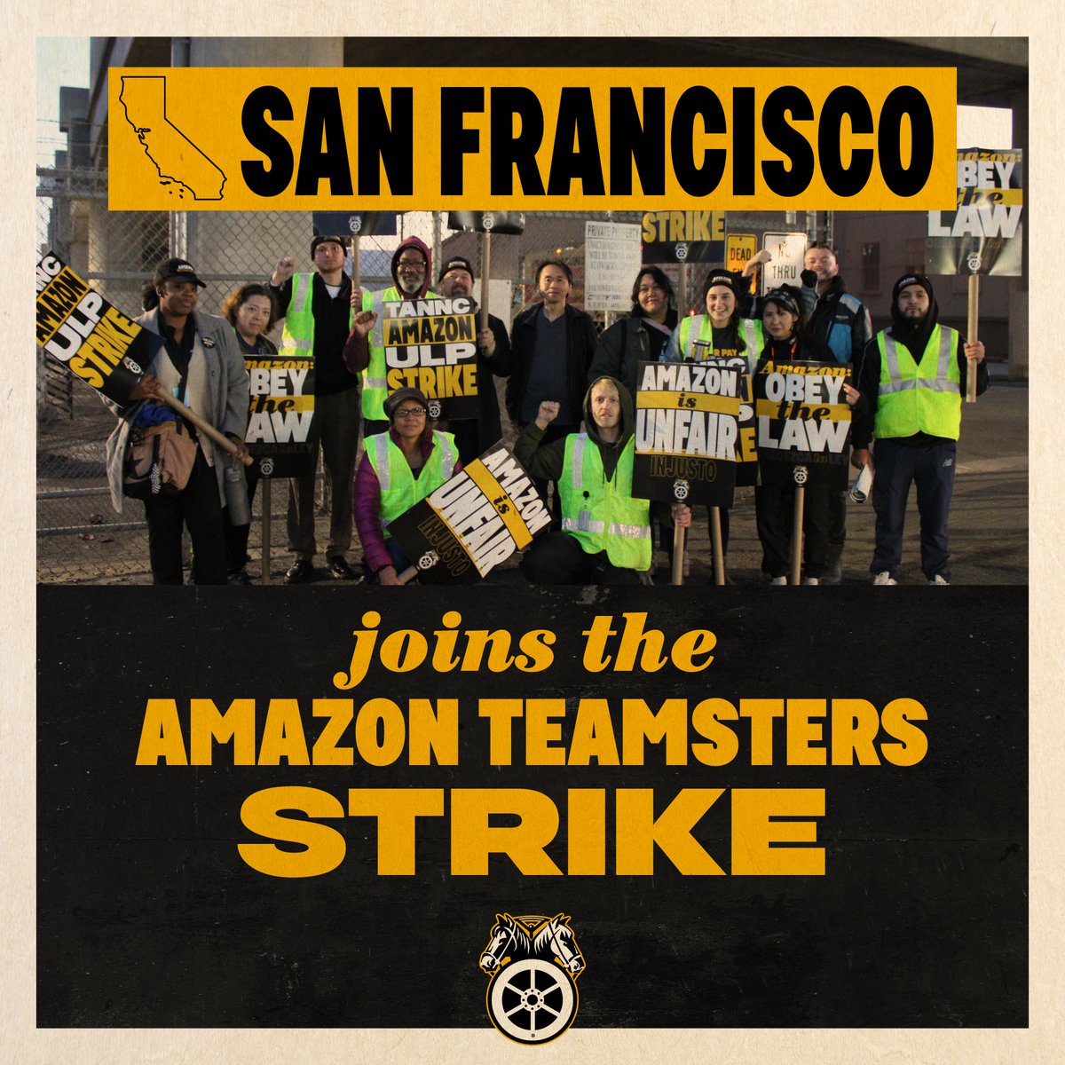 Thousands upon thousands of Amazon workers all across the country are fighting back and have joined the Amazon Teamsters strike.

Amazon Teamsters at the DCK6 facility in San Francisco just joined the nationwide Teamsters action to win the union recognition and Teamsters contract