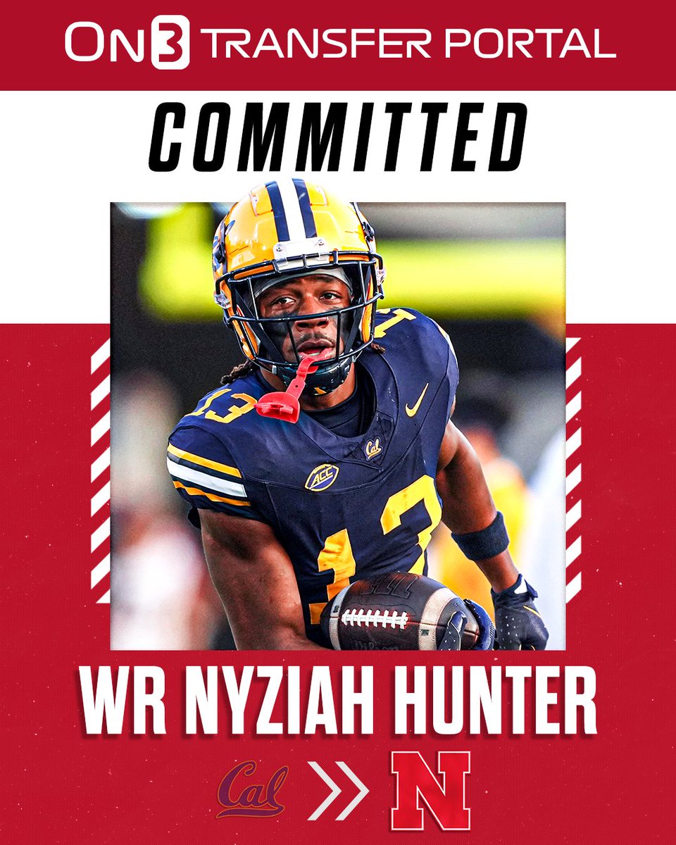 Transfer Portal (@transferportal_) on Twitter photo BREAKING: Cal WR transfer Nyziah Hunter has committed to Nebraska, per <a href="/PeteNakos_/">Pete Nakos</a>.
Nyziah recorded 578 receiving yards and 5 touchdowns this season.
on3.com/db/nyziah-huntโฆ BREAKING: Cal WR transfer Nyziah Hunter has committed to Nebraska, per <a href="/PeteNakos_/">Pete Nakos</a>.
Nyziah recorded 578 receiving yards and 5 touchdowns this season.
on3.com/db/nyziah-huntโฆ