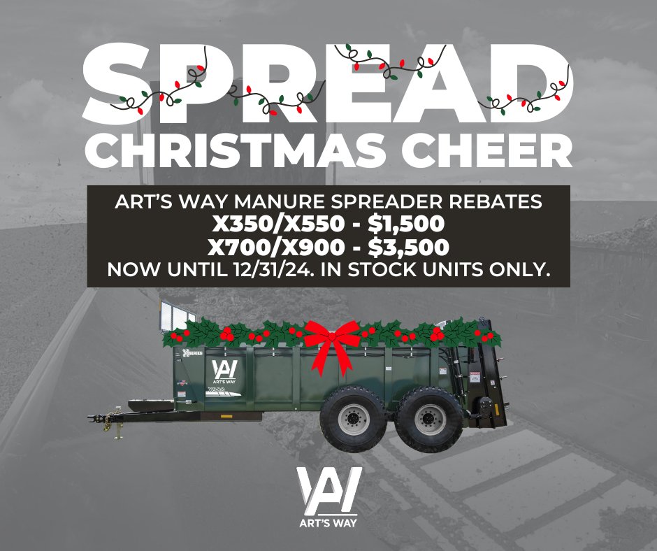 ArtsWayMfg's tweet photo. We're still spreading Christmas cheer over here!๐
Don't miss our rebate promotion now through 12/31/24. Contact your local dealer to see what they've got in stock!
#WeDontMuckAround #SpreadChristmasCheer #HowWorkGetsDone https://t.co/U10yurphj1