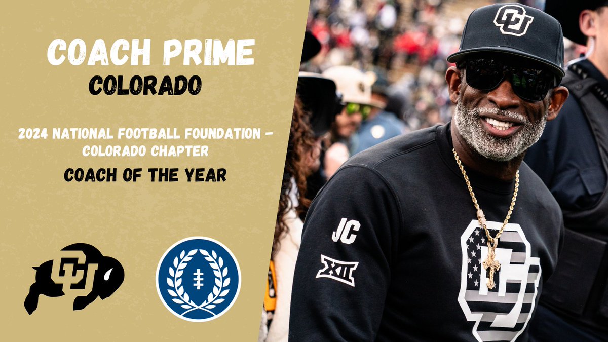 NFFColorado's tweet photo. Announcing the 2024 @NFFNetwork-Colorado Chapter Individual Award Winners ... 📢

Offensive POY: Shedeur Sanders, @CUBuffsFootball 
Defensive POY: Travis Hunter, @CUBuffsFootball 
Special Teams POY: Blake Doud, @MinesFootball 
Coach of the Year: Coach Prime, @CUBuffsFootball https://t.co/H1GBkubc4A