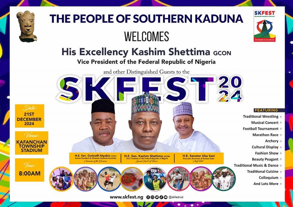 ibiofficialX's tweet image. Prepare yourself for the SOUTHERN KADUNA FESTIVAL 2024! 🎉

Theme: Preserving Heritage, Igniting Progress

Date: December 19th - 21st
Location: Kafanchan Township Stadium  

#SKFest2024 #PreservingHeritage #IgnitingProgress #SouthernKadunaFestival #Kafanchan #CulturalCelebration