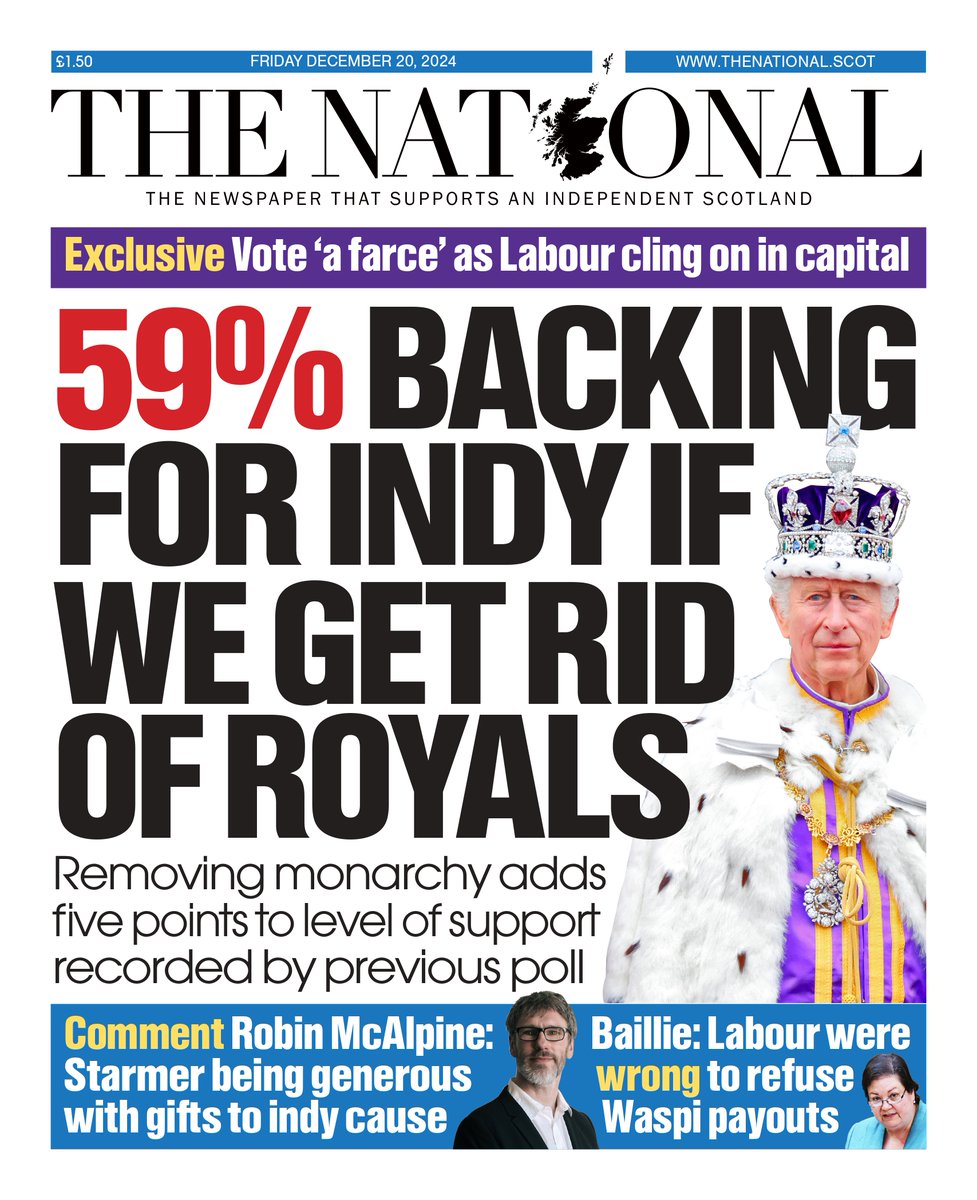 Tomorrow's front page 📰

59% backing for indy if we get rid of royals