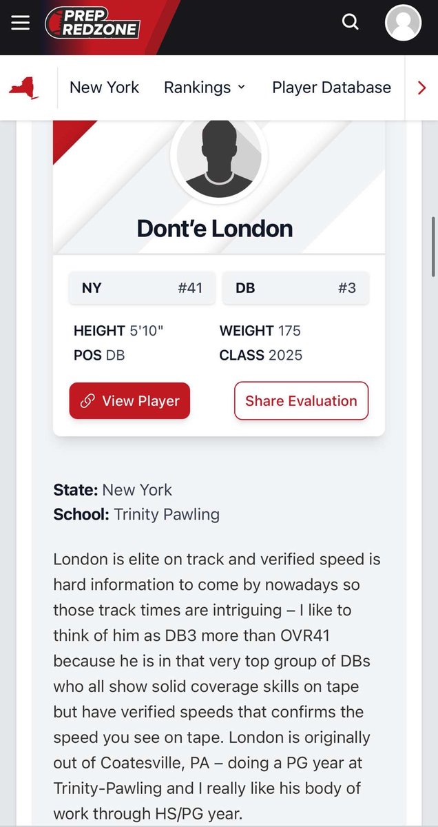 Dont’e London 2025 (@dontelondon2) on Twitter photo Blessed to be ranked the 3rd DB in the class of 2025 in New York,I appreciate the write up @PRZCaleb <a href="/TPridefootball/">Trinity-Pawling Football</a> Blessed to be ranked the 3rd DB in the class of 2025 in New York,I appreciate the write up @PRZCaleb <a href="/TPridefootball/">Trinity-Pawling Football</a>