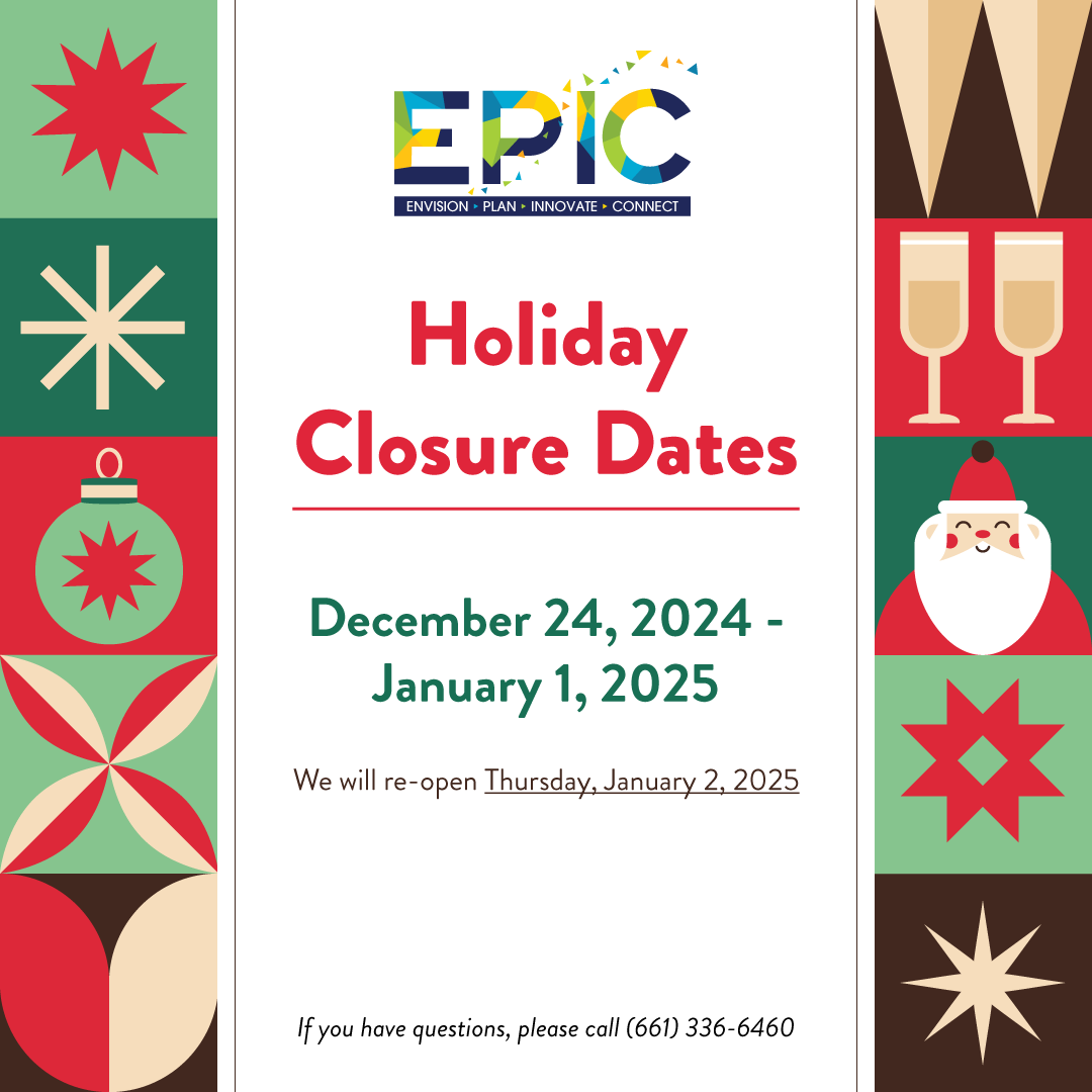 EPIC_Kern's tweet photo. EPIC will be closed for the holidays starting December 24, 2024 through January 1, 2025. 🎄✨

We will reopen January 2, 2025! https://t.co/4xgkCQbV75