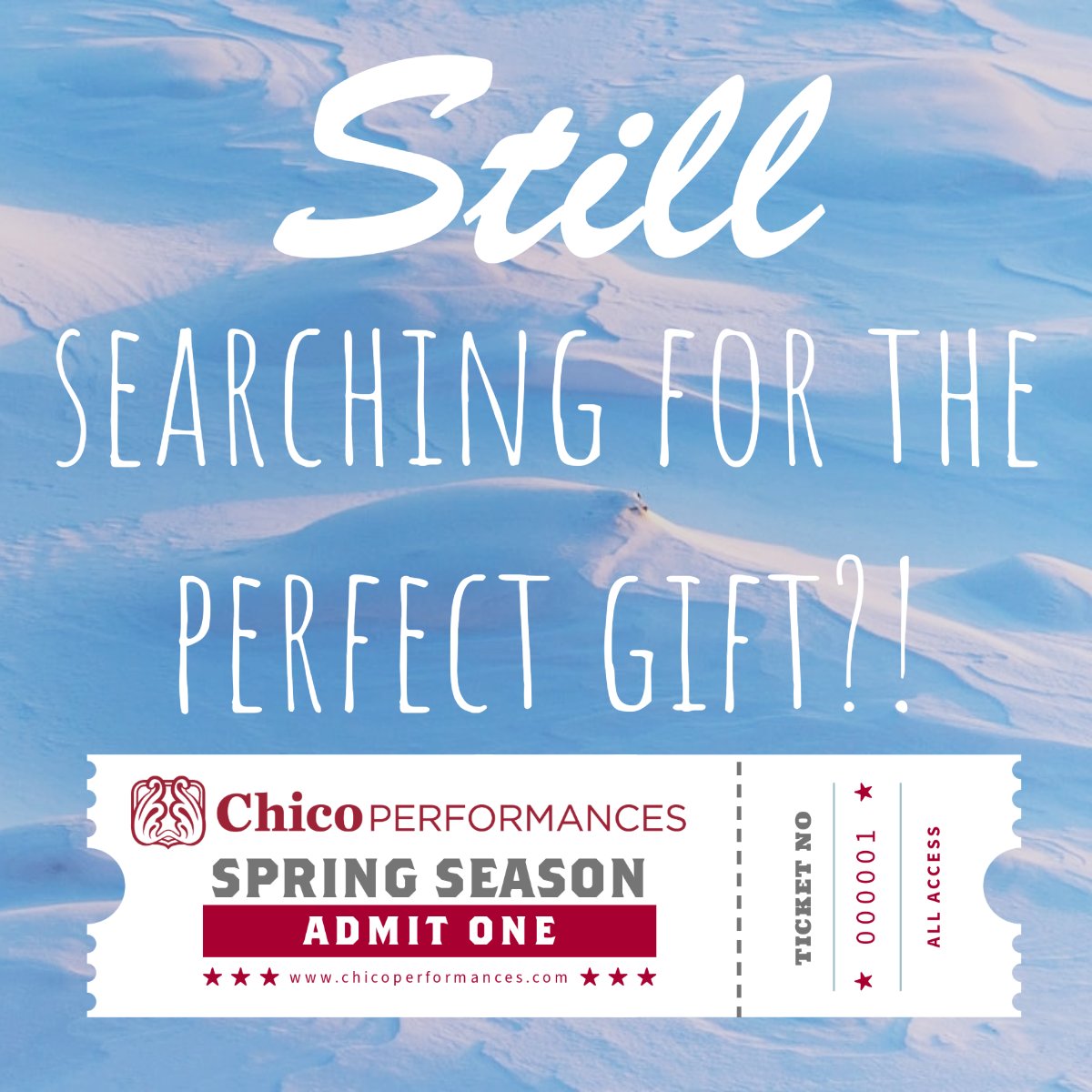 Search no more! Our Spring season of events has something for everyone. More information at ChicoPerformances.com

#chicoperformances #giftgiving #holiday #holidayspirit
