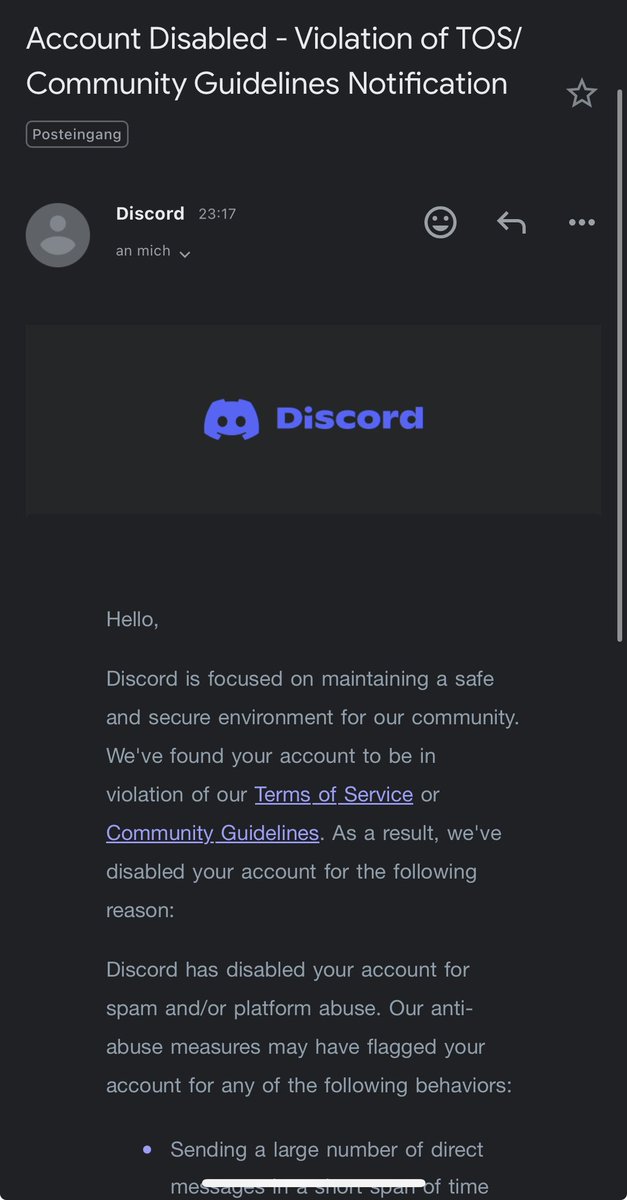 einfach mein discord account wurde disabled????