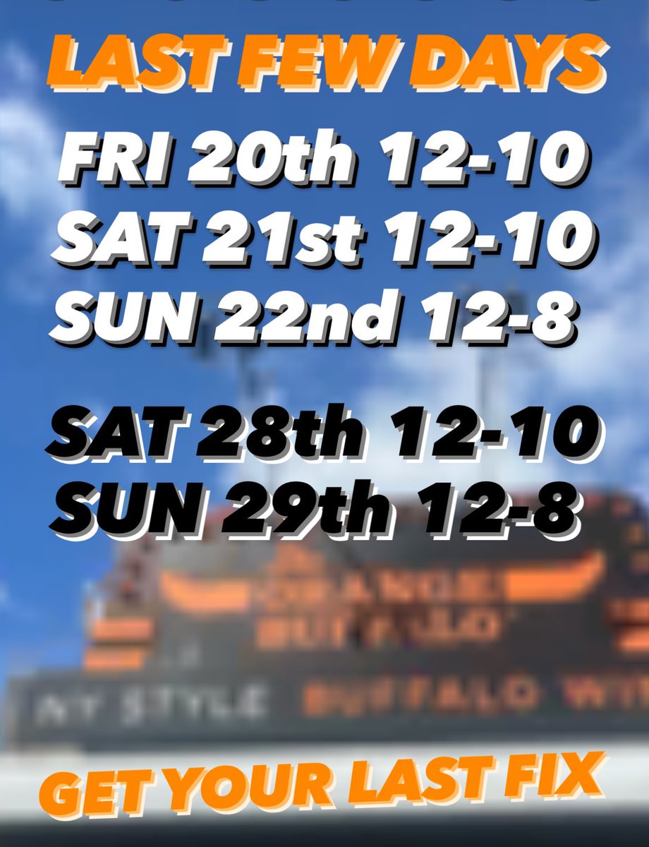 Last few days to come and show your 🧡 for our famous truck. Last few days since we announced has been overwhelming to say the least. We are working on some truly 
H 🔥 T stuff and all will be revealed in 25! 
See you at the truck or in your wing dreams. 
Nick &amp; Mikey 🧡🧡🧡