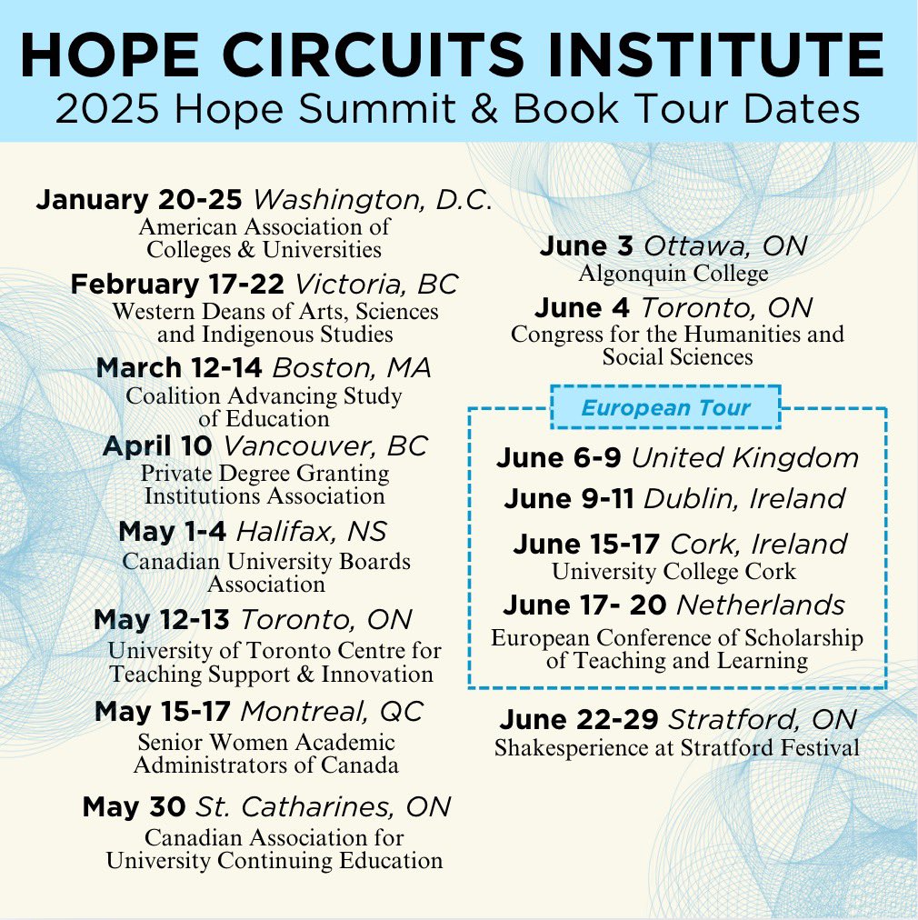 As we wrap up 2024, I’m grateful to continue the conversations into 2025. Here’s a peek at January to June next year. I’m now booking into August and Fall 2025 for Hope circuits keynotes, retreats, visioning, policy consults, QA projects &amp; more! It is a privilege to do this work