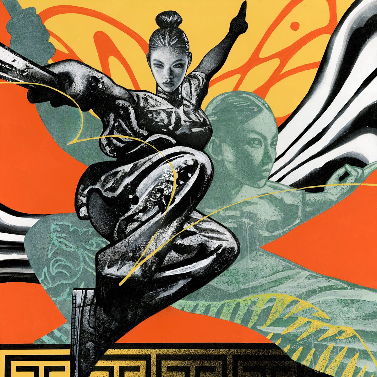 galang43's tweet image. JADE TIGER
4ft x 4ft, Acrylic on Layered Board on Canvas, 2024. Commission. #wushu
