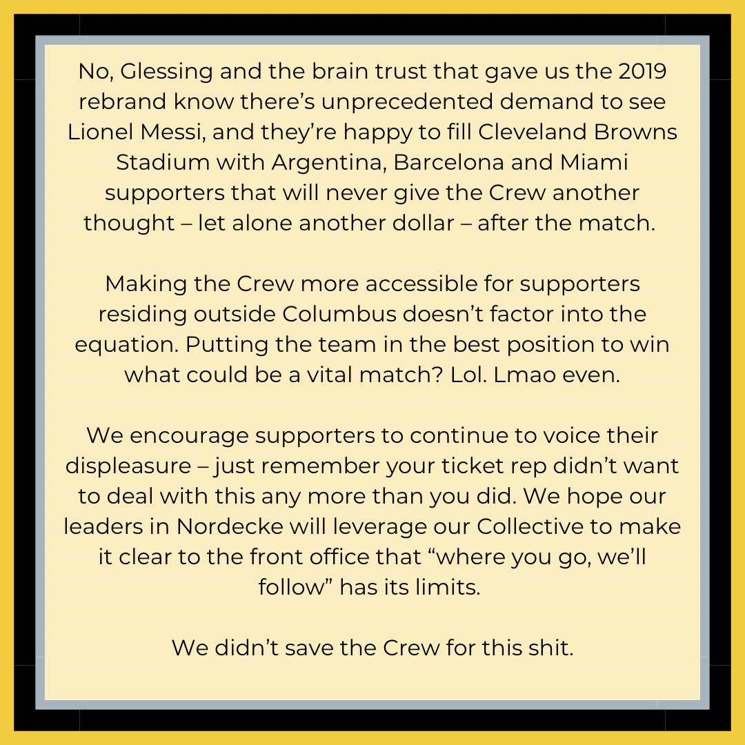 Our official statement re: #crew96 playing their regular season match vs. Miami in Cleveland: gcgbag.com/news/2024/12/1…