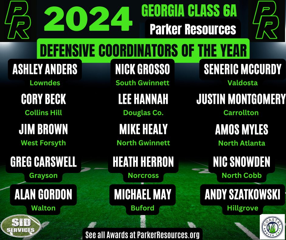 Congratulations to our 2024 Georgia High School Class 6A Defensive Coordinators of the Year!  If you know them, tag them and congratulate them!