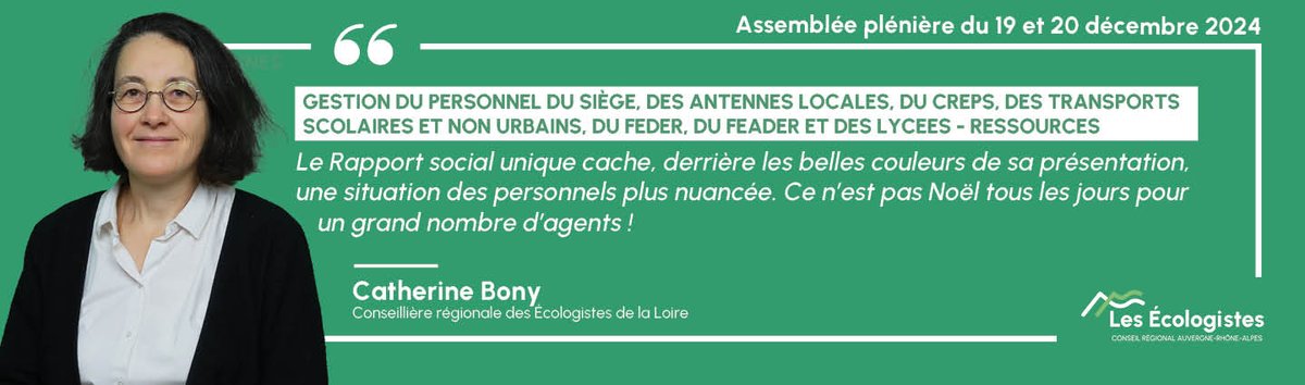 👉 Retrouvez l'intervention de <a href="/CatBonyMinnaert/">Catherine Bony</a> sur la gestion du personnel du siège, des antennes locales, du creps, des transports scolaires et non urbains, du FEDER, du FEADER et des lycées - ressources humaines : ecologieaura.fr/ap202412-resso…
