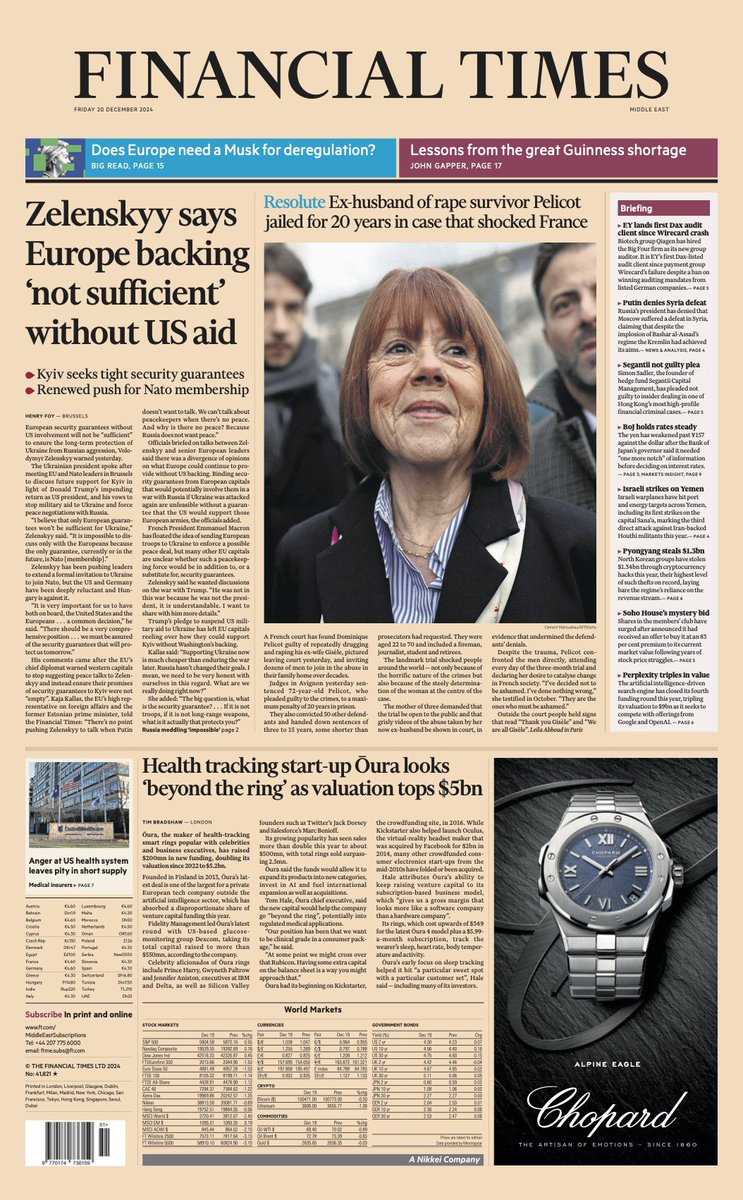 Zelenskyy’s brutal assessment of the value of European security guarantees to Ukraine without the US joining in splashes tomorrow’s <a href="/FT/">Financial Times</a>

Painful reading in Brussels