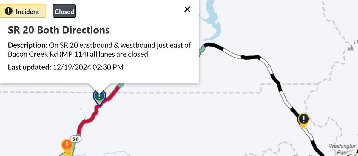 wsdot_north's tweet photo. On SR 20/N. Cascades Hwy near the west entrance of @NCascadesNPS (MP 114) near #Newhalem, an incident blocking all lanes.
This is expected to be an extended closure. Expect delays and plan travels accordingly. https://t.co/iV9vaMPTW7