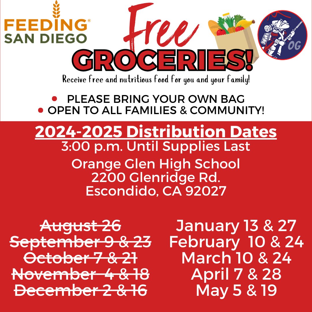 EUHSD (@euhsd) on Twitter photo Free food! <a href="/FeedingSanDiego/">Feeding San Diego</a> is providing free and nutritious food on Monday, January 13 and January 27 at Orange Glen and San Pasqual High Schools. You won’t want to miss it! <a href="/OrangeGlen/">Orange Glen HS</a> Free food! <a href="/FeedingSanDiego/">Feeding San Diego</a> is providing free and nutritious food on Monday, January 13 and January 27 at Orange Glen and San Pasqual High Schools. You won’t want to miss it! <a href="/OrangeGlen/">Orange Glen HS</a>