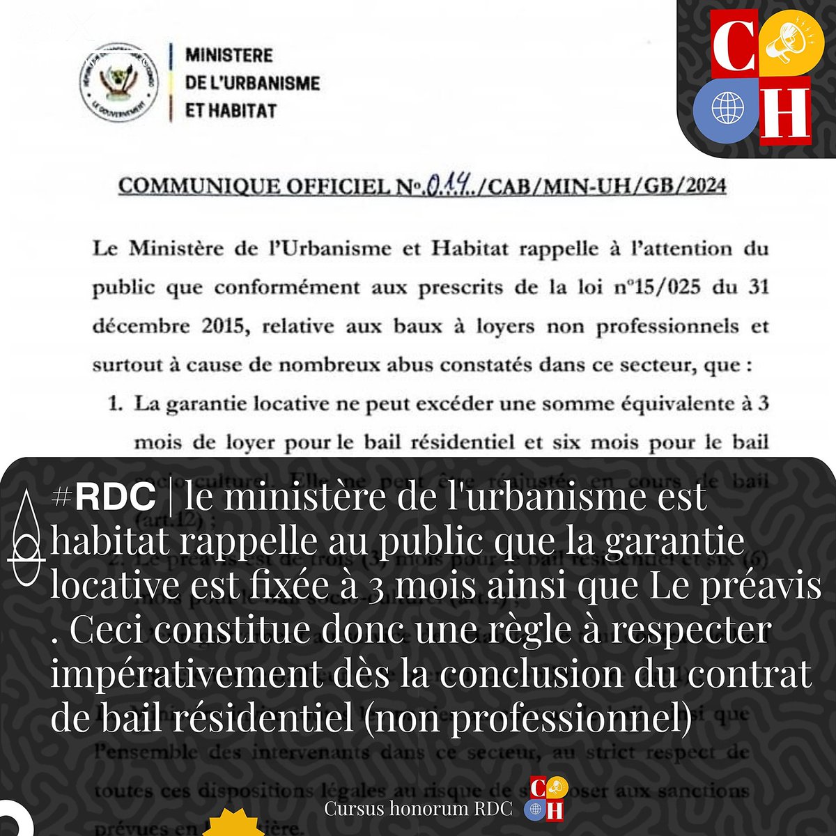 CursushonorumCD's tweet photo. #𝗥𝗗𝗖 | Rappel du Ministère de l'urbanisme et habitat sur le préavis et la garantie locative (3 mois) 🔗 https://t.co/bJ8h0R34sO