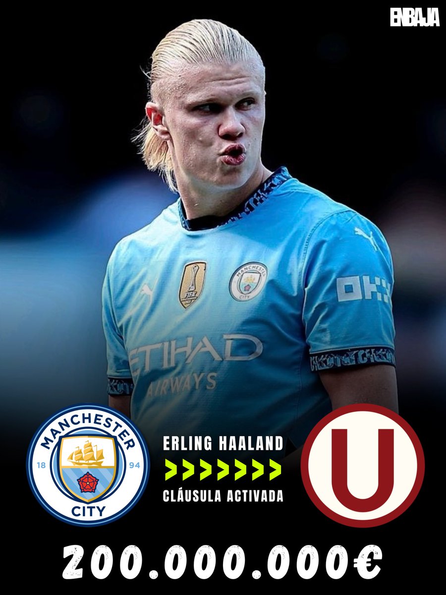 enbajafutbol's tweet photo. 💶🇵🇪 Universitario de Perú PAGÓ LA CLÁUSULA de 200 MILLONES DE EUROS de Erling Haaland y lo incorporará a su plantel en Enero

🇳🇴👉 El noruego todavía no es conocedor de esto, y será trasladado al país sudamericano en contra de su voluntad en los próximos días https://t.co/QcJy8ETXpq