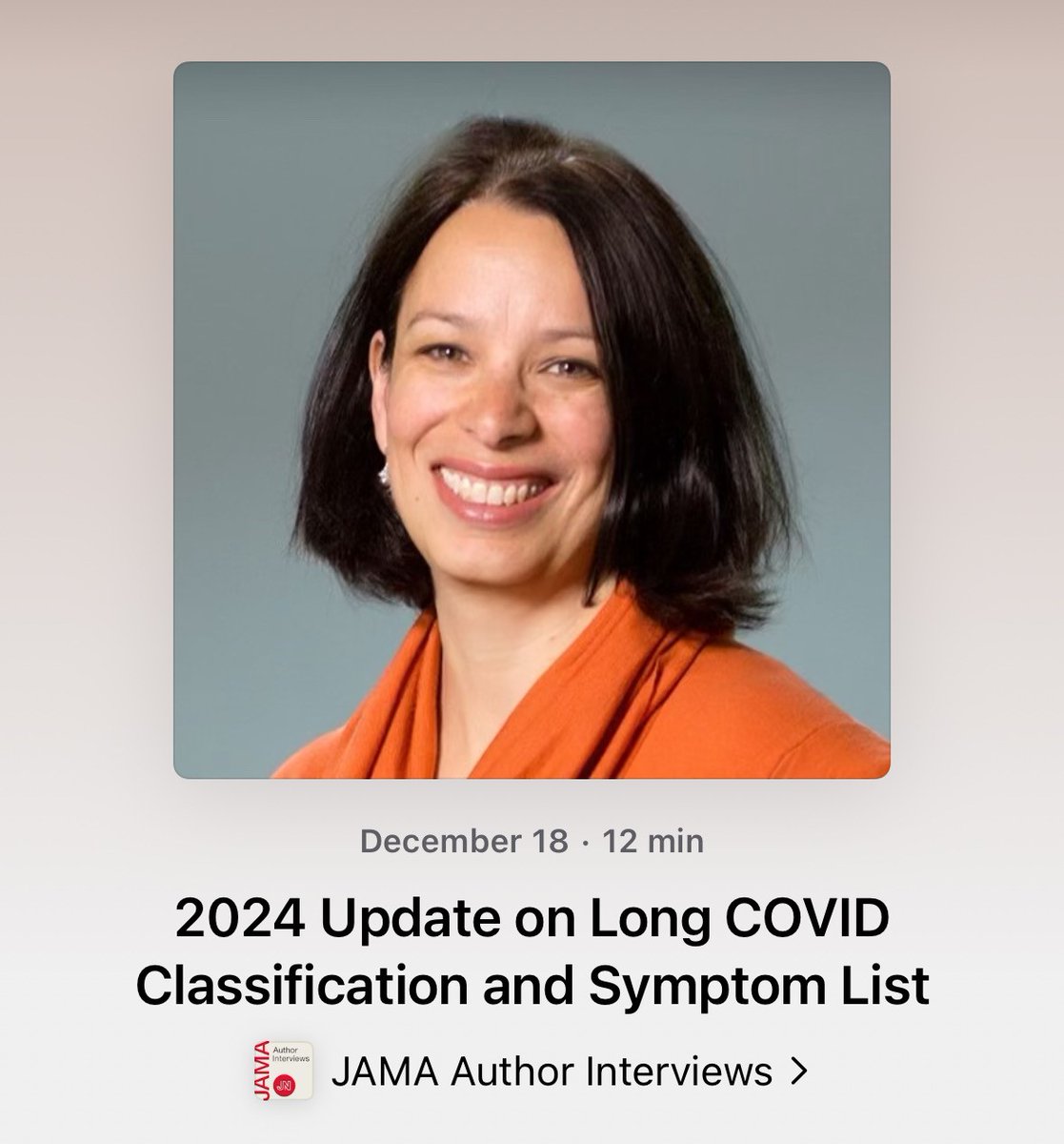 Long COVID is now defined as a heterogeneous, infection-associated chronic condition. 

<a href="/leorahorwitzmd/">Leora Horwitz</a> of <a href="/nyugrossman/">NYU Grossman School of Medicine</a> joins JAMA Executive Editor Gregory Curfman to discuss the 2024 Update of the RECOVER-Adult Long COVID Research Index.

ja.ma/3Bx4gTB