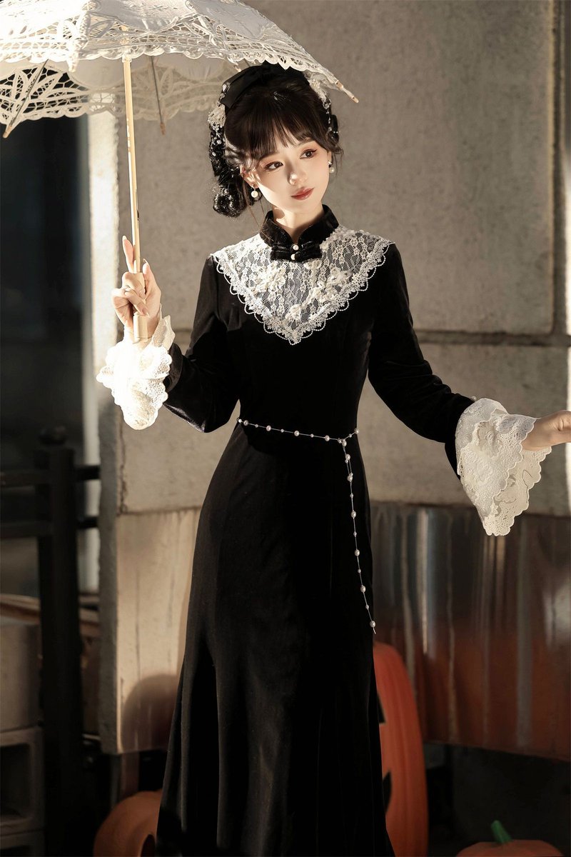 【極美品】ルネ　ワンピース　レース　ベルベット　フリル　ノースリーブ　黒　S