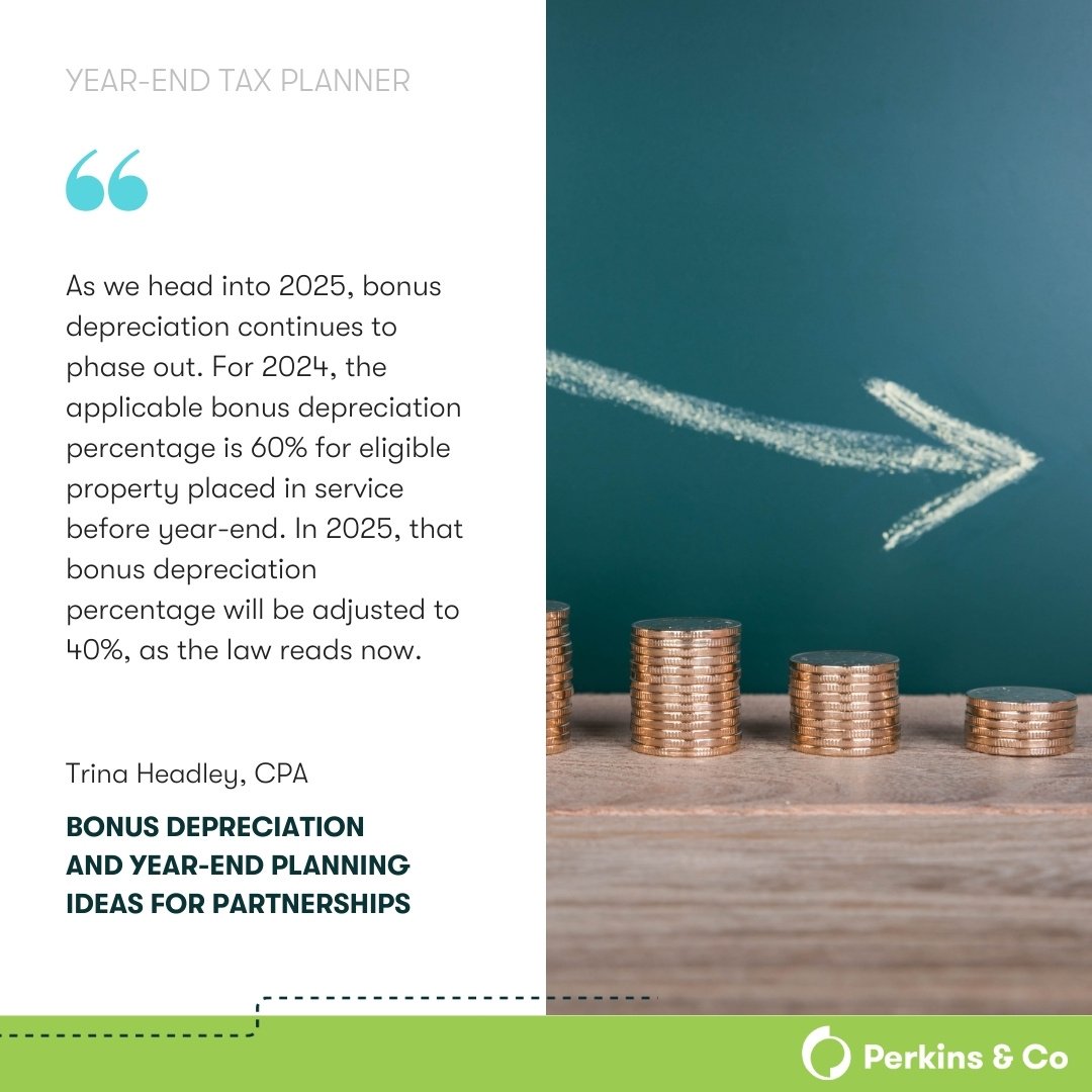 Time is ticking as bonus depreciation continues to phase out! Could your business take advantage of our year-end planning strategies to maximize savings? Learn more in our 2024 year-end tax planning guide today: bit.ly/4gF1V7Q

#BonusDepreciation #Taxes #FinancialAdvisor
