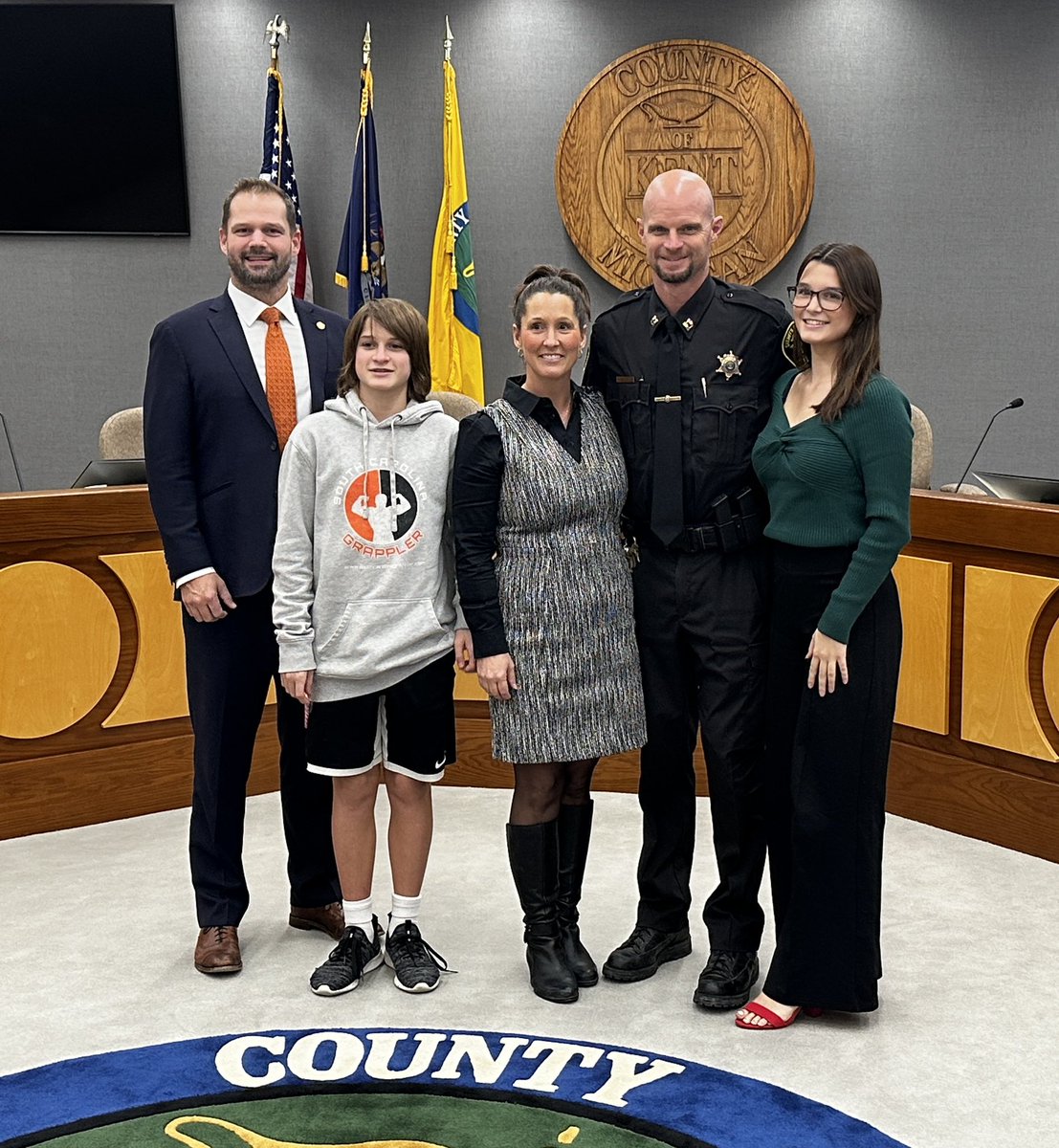This afternoon, Lisa Posthumus Lyons was sworn-in for her third term as Kent County Clerk/Register of Deeds. Administering the Oath of Office was her brother, State Rep. Bryan Posthumus. Lisa was joined by her husband, Captain Brad Lyons, and two of their four children.