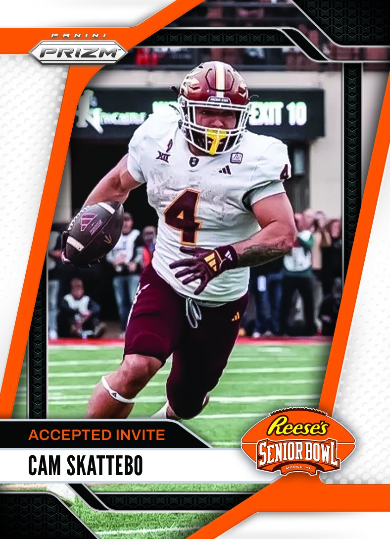 OFFICIAL! RB Cam Skattebo <a href="/camskattebo5/">cameron skattebo</a> from <a href="/ASUFootball/">Sun Devil Football</a> is heading to the 2025 Reese's Senior Bowl!!! 👏👏👏 #ForksUp  #BestOfTheBest #TheDraftStartsInMOBILE™️

@JimNagy_SB <a href="/PaniniAmerica/">Panini America</a> #RatedRookie